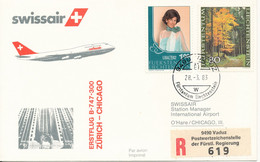 Liechtenstein Swissair First Flight Zurich - Chicago B-747-300 28-3-1983 - Cartas & Documentos