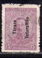 THRACE GREECE TRACIA GRECIA 1920 BULGARIAN STAMPS INTERALLIEE OVERPRINTED TSAR BORIS III 15s USED USATO OBLITERE' - Thracië