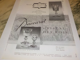 ANCIENNE PUBLICITE   CRISTAL DES ROIS   BACCARAT  1957 - Other & Unclassified