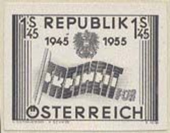 AUSTRIA (1955) Flag. Black Print. Scott No 601, Yvert No 847. 10th Anniversary Of Liberation. - Prove & Ristampe