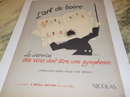 ANCIENNE PUBLICITE  VIN NICOLAS L ART DE BOIRE   1953 - Alcools