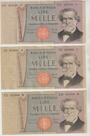 73-Banconota Italia Repubblica L.1.000 Verdi-3 Esemplari (2 FDS + 1 QFDS) - Sonstige & Ohne Zuordnung