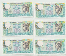 77-Banconota Italia Repubblica L.500 Mercurio F.D.S. -6 Esemplari - Andere & Zonder Classificatie