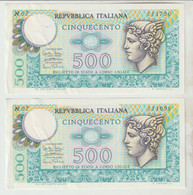 78-Banconota Italia Repubblica L.500 Mercurio Q.F.D.S. -2 Esemplari - Autres & Non Classés