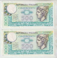 78-Banconota Italia Repubblica L.500 Mercurio Q.F.D.S. -2 Esemplari - Andere & Zonder Classificatie