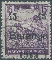 Hungary-MAGYAR,Baranya,1919 Hungarian Stamps Overprinted "Baranya 1919" In Black On 45/15f,Obliterated - Baranya