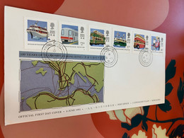 Hong Kong Stamp FDC Tram Bus MTR Ferry Map Transport 1991 - Cartas