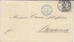 1878- Lettre De STETTIN  Affr. 20 Pf  Pour Bordeaux - Entrée  ALLEMAGNE /  PAG. PARIS  Bleu Type IV - Marques D'entrées