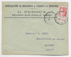 FRANCE PAIX 50C PUB ART VIVANT LETTRE ENTETE VERRES DE MONTRES REVIGNY SYR ORNAIN MEUSE 1934 - Briefe U. Dokumente