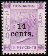 1891. HONG KONG. Victoria 14 Cents On THIRTY CENTS. Watermark CA. Hinged. Beautiful Stamp.  (Michel 47) - JF523697 - Unused Stamps