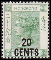 1891. HONG KONG. Victoria 20 CENTS On THIRTY CENTS. Watermark CA. Hinged. Beautiful Stamp.... (Michel 48 B I) - JF523698 - Neufs