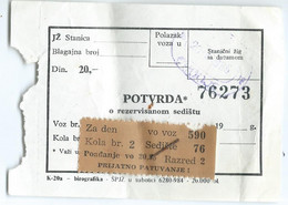 Confirmation Of Train Seat Reservation Skopje,Macedonia - Europe
