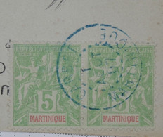 BA10 MARTINIQUE  BELLE  CARTE CURIOSITE 1907 PETIT BUREAU CAD CARBET POUR FORT DE FRANCE+SIGNEE PIE X +PAIRE DE N°44+++ - Brieven En Documenten