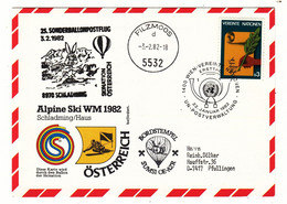 Nations Unies - Autriche - Carte Postale De 1982 - Oblit Wien - Vol Par Ballon - Cachets De Filzmoos Et Schladming - Briefe U. Dokumente