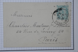 BA10 ALGERIE  BUREAU FRANCAIS  LETTRE   1906 SETIF POUR PARIS FRANCE  + AFFRANC. INTERESANT - Andere & Zonder Classificatie