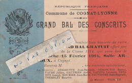 03 - COGNAT-LYONNE - Grand  Bal Des Conscrits Du 15 Février 1914 ( 12 Cm X 7,8 Cm )  Rare - Programs