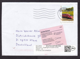 Netherlands: Cover To Germany, 2022, 1 Stamp, High Speed Thalys Train, Returned, 2x Retour Label (traces Of Use) - Storia Postale