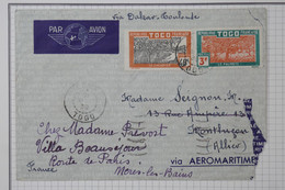 BA10 TOGO  LETTRE  1939 PAR AVION DAKAR TOULOUSE   REDISTRIBUEE MERIS FRANCE ++AFFRANC.  INTERESSANT - Covers & Documents