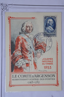 BA10 FRANCE    BELLE CARTE MAXI   1953 PARIS JOURNEE DU TIMBRE +D ARGENSON++AFFRANC. PLAISANT - 1950-1959