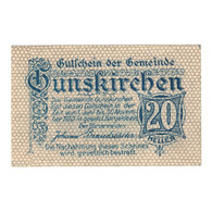 Billet, Autriche, Gunskirchen O.Ö. Gemeinde, 20 Heller, Batiment 1, 1920 - Autriche