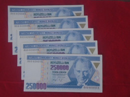 TURKEY , P  207 , 250000 Lira , L 1970 ,  UNC  Neuf , 5 Notes - Turquie
