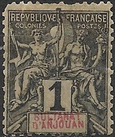 ANJOUAN 1892 Tablet - 1c. - Black On Blue FU - Used Stamps