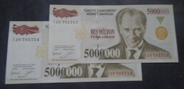 TURKEY , P  209a + 210b , 1'000'000 + 5'000'000 Lira , L 1970 ,  UNC  Neuf , 3 Notes - Turkey