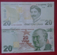 TURKEY, P 224a , 20 Lira , 2009, UNC Neuf , 2 Notes - Turquie