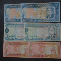 TURKMENISTAN, P 1 + 4a + 6a , 1 + 20 + 100 Manat , ND 1993, UNC , 6 Notes - Turkmenistan