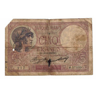 France, 5 Francs, Violet, 1933, M.57259, AB, Fayette:3.17, KM:72e - 5 F 1917-1940 ''Violet''