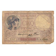 France, 5 Francs, Violet, 1940, M.67946, AB, Fayette:04.18, KM:83 - 5 F 1917-1940 ''Violet''