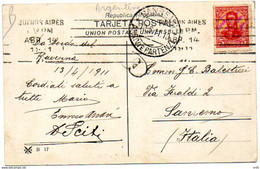 ARGENTINE Vers ITALIE - Cachet Postal SANREMO ARRIVIE - PARTENZI 1911 Tampon BUEOS AIRES Sur Carte BUENOS AIRES - Cartas
