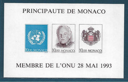 Monaco. Bloc Feuillet N°62a** Non Dentelé (Rainier III, O.N.U ) Cote 220€ - Emissions Communes New York/Genève/Vienne