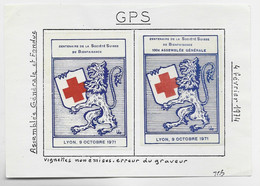 FRANCE CROIX ROUGE VIGNETTE ESSAI ASSEMBLEE GENERALE ET FONDUE LYON 4 FEVRIER 1974 COLLEE SUR CARTON - Rotes Kreuz