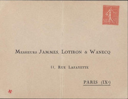 Entier Enveloppe 147X112 Semeuse Lignée 50ct Rose Repiquage Commercial Jammes Lotiron & Wanecq Paris Neuf - Standard- Und TSC-Briefe (vor 1995)