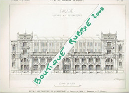 4 PLANS DESSINS 1896 PARIS 11° ECOLE SUPERIEURE DE COMMERCE 79 AVENUE DE LA REPUBLIQUE 3 PROJETS D ARCHITECTES - Paris