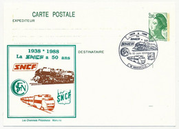 Entier CP 2,00 Liberté - La SNCF A 50 Ans 1938-1988 - 13 MARSEILLE - 9/10 Juin 1988 - AK Mit Aufdruck (vor 1995)