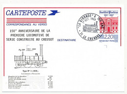 Entier CP 2,20 Institut Pasteur - 150eme Anniversaire 1er Locomotive - "La Gironde" A 150 Ans - 71 LE CREUSOT - 1 Oct 88 - Cartes Postales Repiquages (avant 1995)