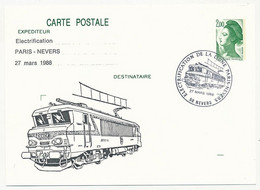 Entier CP 2,00 Liberté - Electrification Paris Nevers - 58 NEVERS - 27 Mars 1988 - Bijgewerkte Postkaarten  (voor 1995)