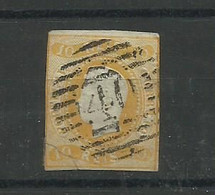 Portugal. 1866/7 D Luis Fita Curva N/dent. # 20 , 10rs Amarelo Laranja 2ª Escolha Lt 407 - Gebraucht