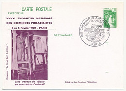 CP Entier Repiqué 1,00 Sabine - 36eme Expo. Nat. Cheminots Philatélistes - Travaux De Tôlerie - PARIS 2/4 Fev. 1979 - Cartoline Postali Ristampe (ante 1955)