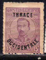 THRACE GREECE TRACIA GRECIA 1920 BULGARIAN STAMPS OCCIDENTALE OVERPRINTED TSAR BORIS III 15s MH - Thrace