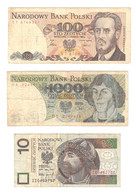 184/ Pologne : 3 Billets : 100 Zlotych 1986 - 1000 Zlotych 1979 - 10 Zlotych 1994 - Poland