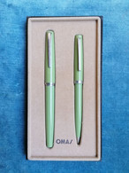 SET OMAS DS VERDE STILOGRAFICA E SFERA NUOVE 1970 VINTAGE PENS MIB - Stylos