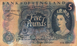 Great Britain United Kingdom England 5 POUNDS 1966-70 POOR P-375b "free Shipping Via Registered Air Mail" - 5 Pounds