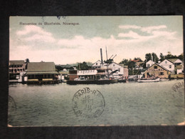 Postcard Circulated In Bluefields 1912 With Local Stamps Train - Nicaragua