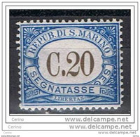 SAN  MARINO:  1939  TASSE  -  20 C. AZZURRO  E  BRUNO  N. -  SASS. 56 - Timbres-taxe