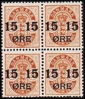 1904. Surcharge. 15 Øre On 24 Øre Brown In 4-block With 2 Stamps Never Hinged And 2 Stamps Hin... (Michel 41) - JF523839 - Unused Stamps