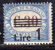 REPUBBLICA DI SAN MARINO 1936 - 1939 SEGNATASSE POSTAGE DUE TAXE TASSE SOPRASTAMPATO OVERPRINTED LIRE 1 SU 30c MNH - Segnatasse