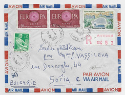FRANCE EUROPA 50CX2+20C+10C MOISSSONNEUSE  LETTRE COVER REC AVION ANTIBES 12.5.1961 POUR BULGARIA - 1957-1959 Mäherin